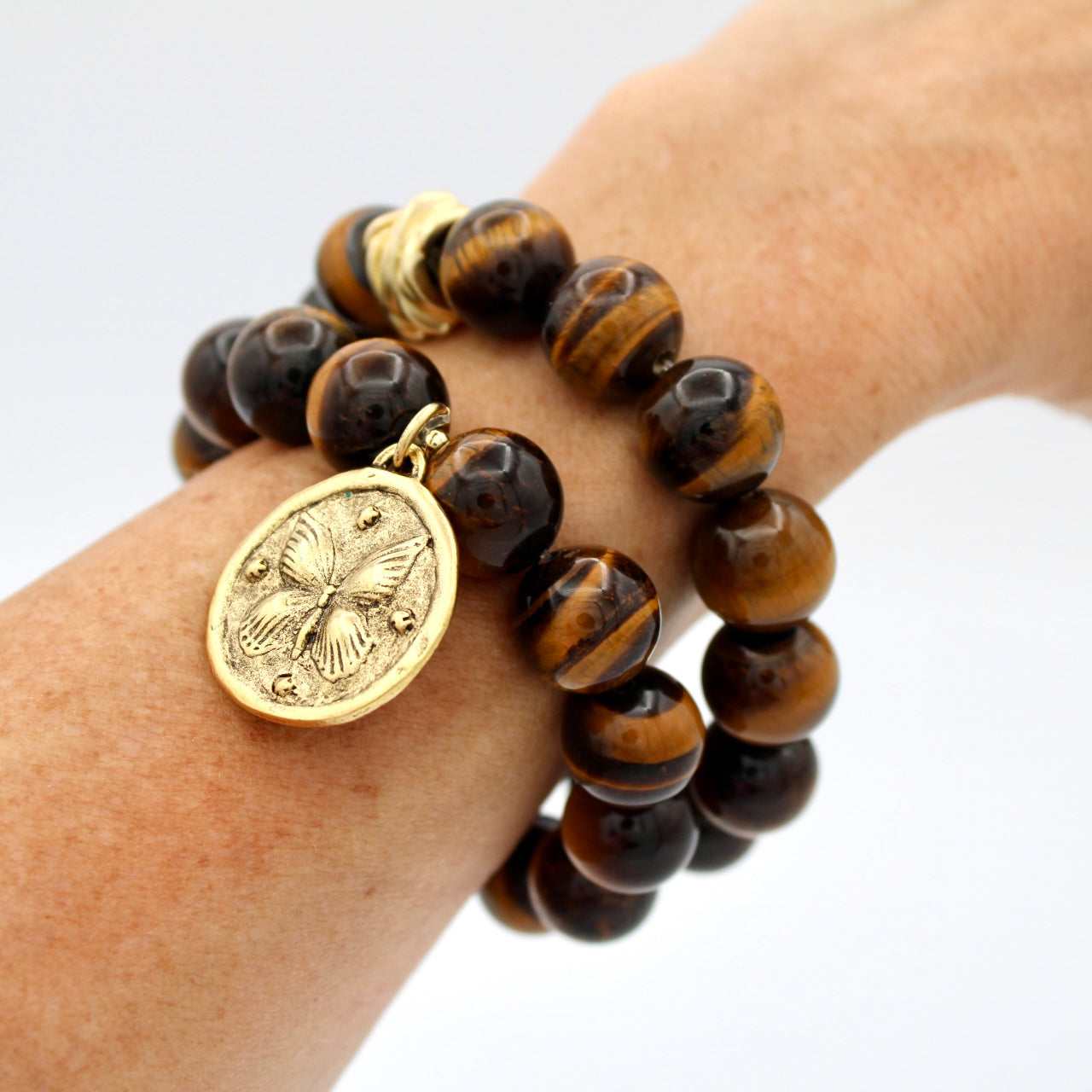 Tigers Eye Butterfly Charm Bracelet