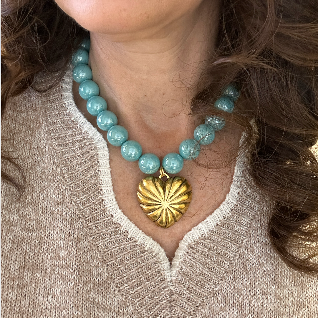 Aqua Love Necklace, 16 1/2"