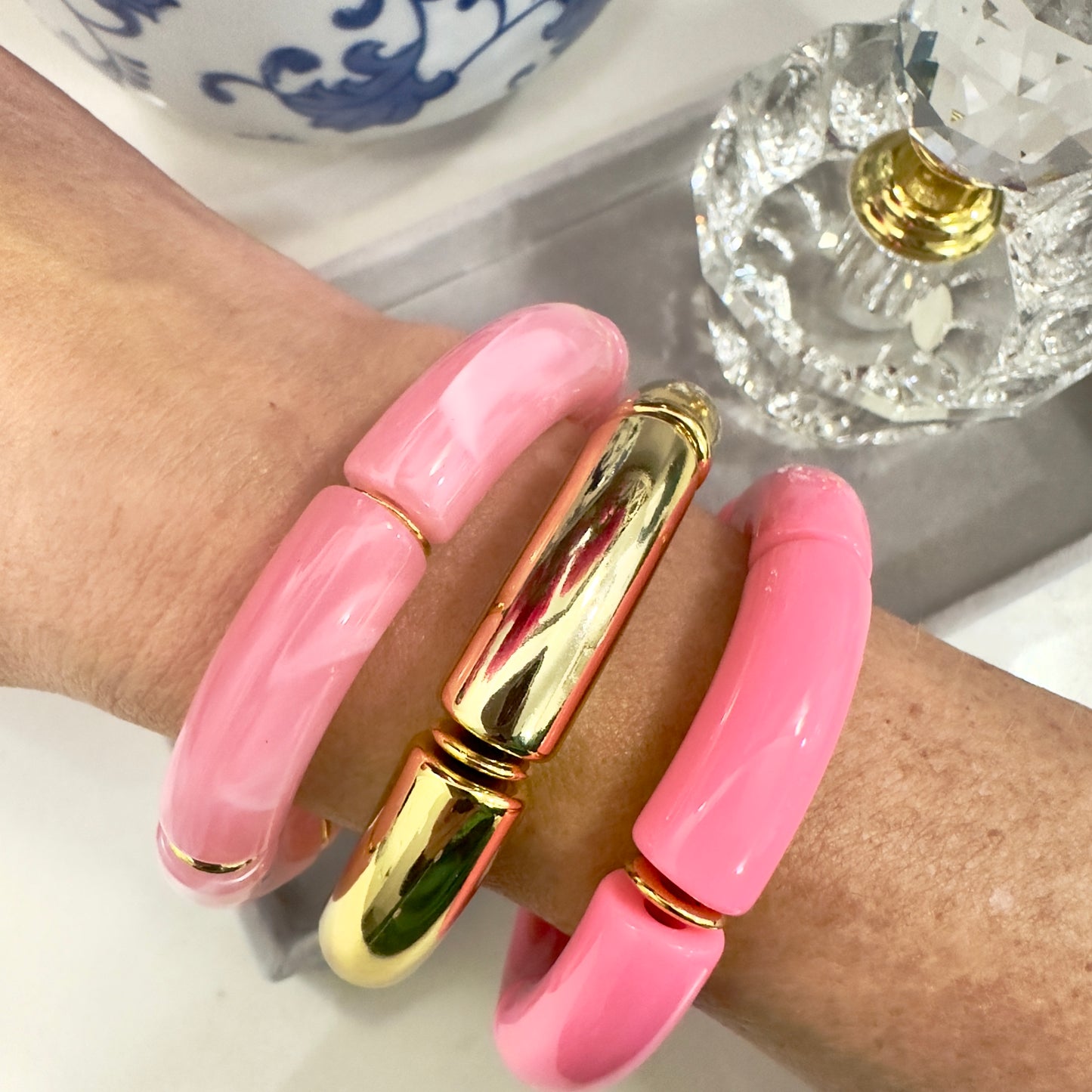 Pink/Gold Cabana Stack • Set of 3