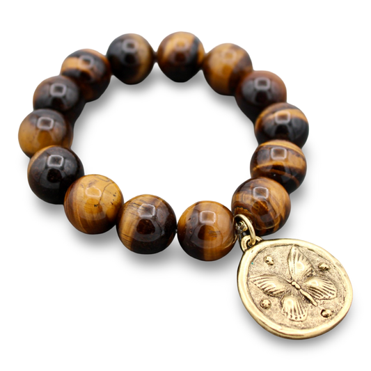 Tigers Eye Butterfly Charm Bracelet