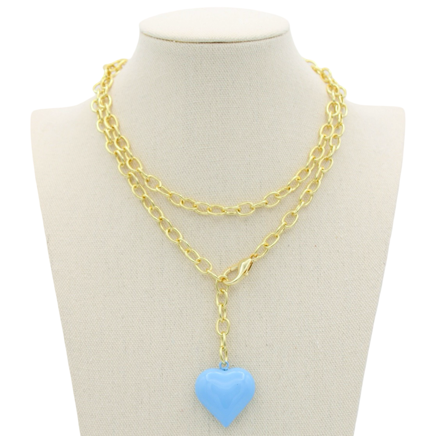 Boca Heart Lariat Necklace, Pale Blue