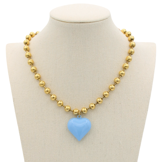 Ti Amo Heart Necklace, Pale Blue