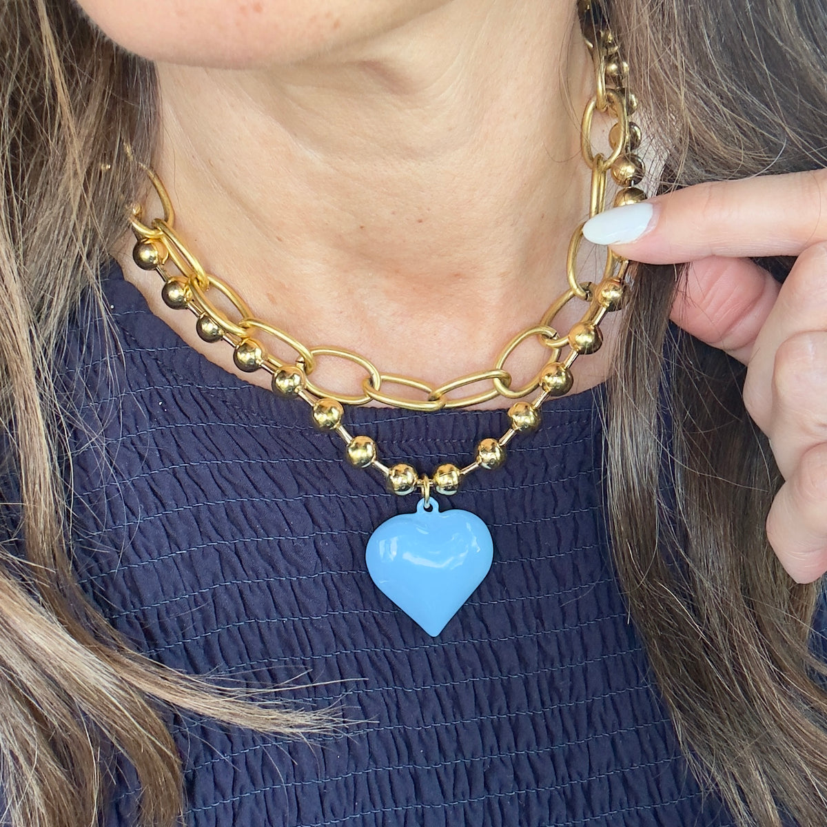 Ti Amo Heart Necklace, Pale Blue