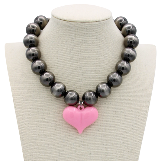 Jolene Pink Heart Necklace, 16"