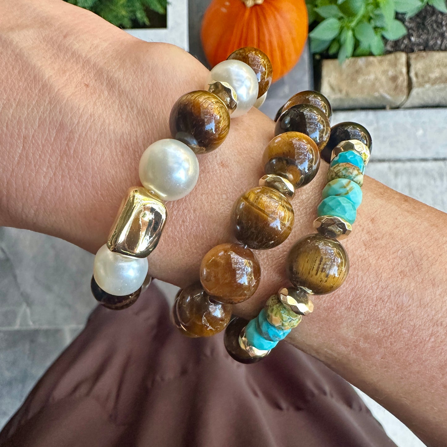 Tigers Eye and Pearl Bracelet