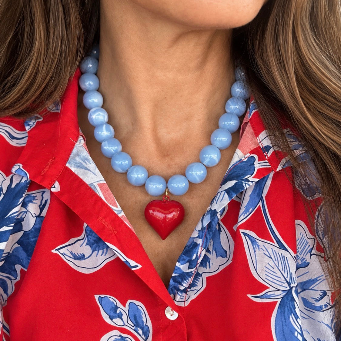 Martha Red Heart Necklace, 17"