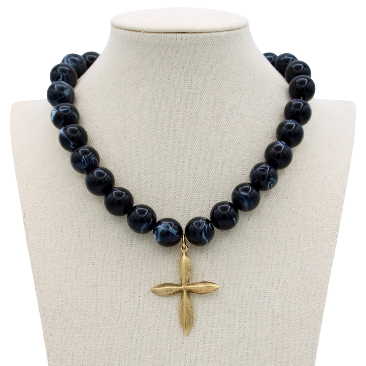 Muse Black Petal Cross Necklace, 17"