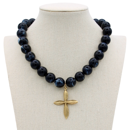 Muse Black Petal Cross Necklace, 17"
