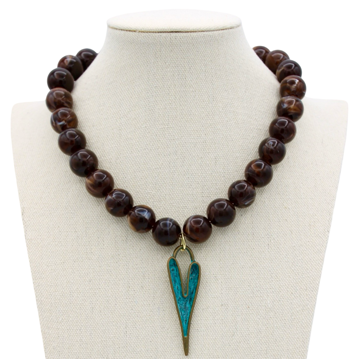 Hudson Chocolate Brown and Turquoise Heart Necklace, 17"
