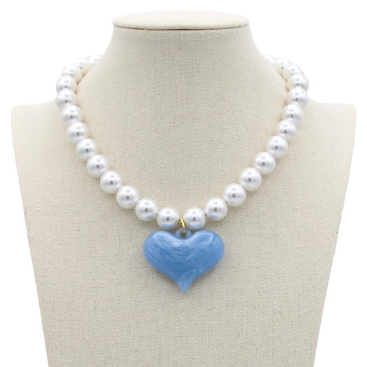 Carolina Pearl Heart Necklace, 16.5"