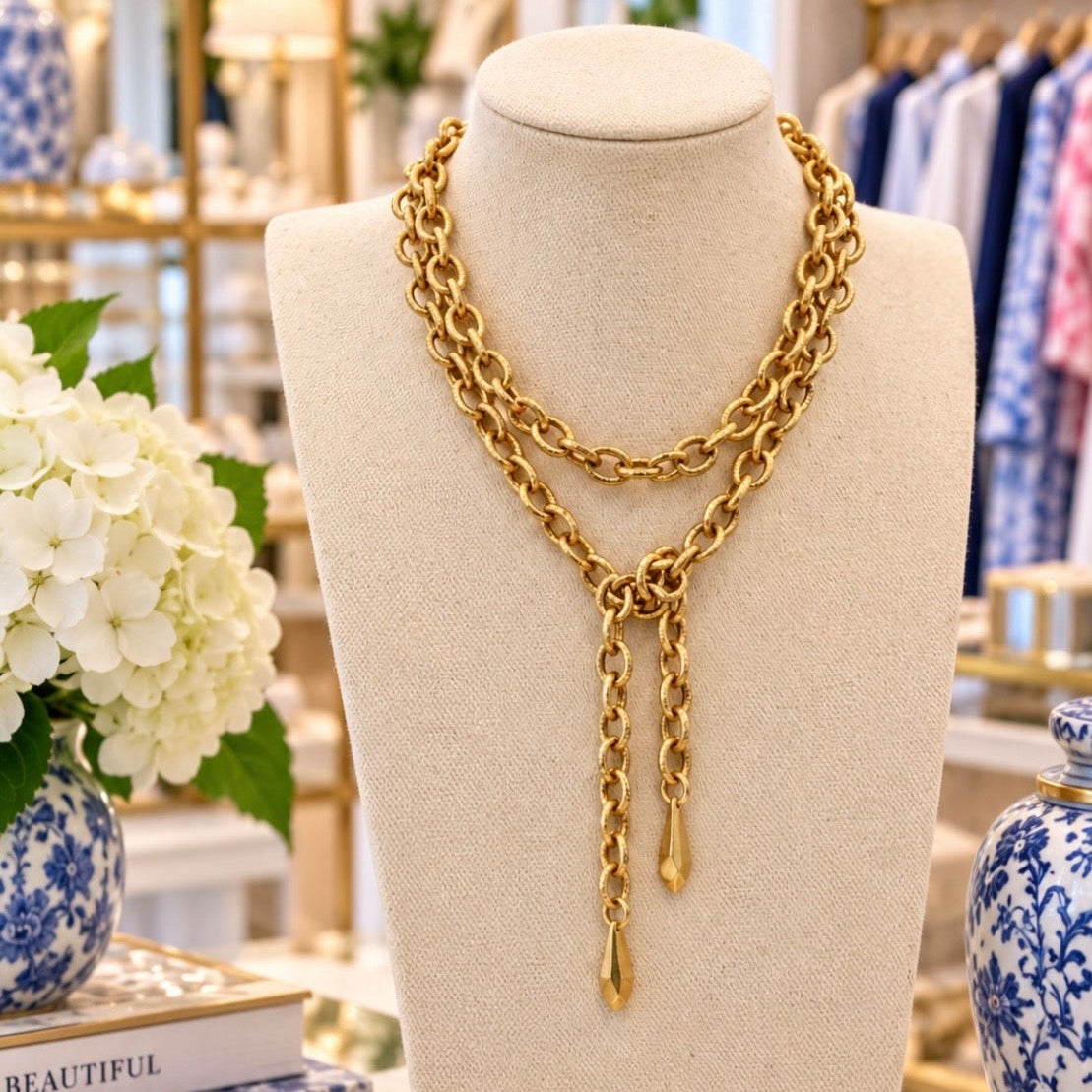 Gold Chain Lariat Necklace, 37"