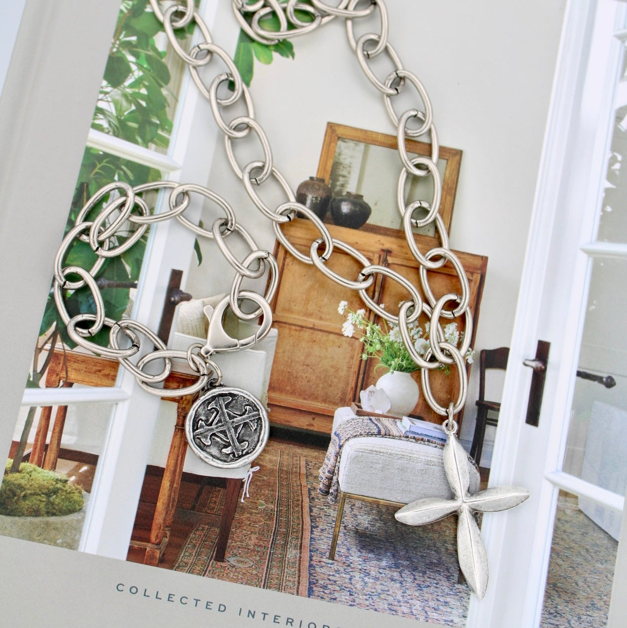 Silver Petal Cross Necklace, 19.5"