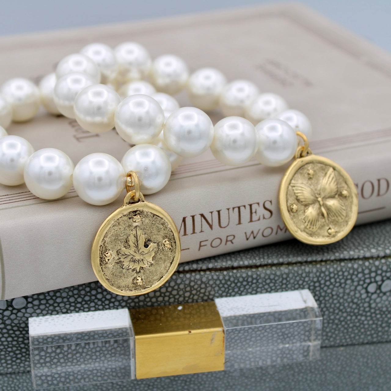 Butterfly Charm Pearl Bracelet