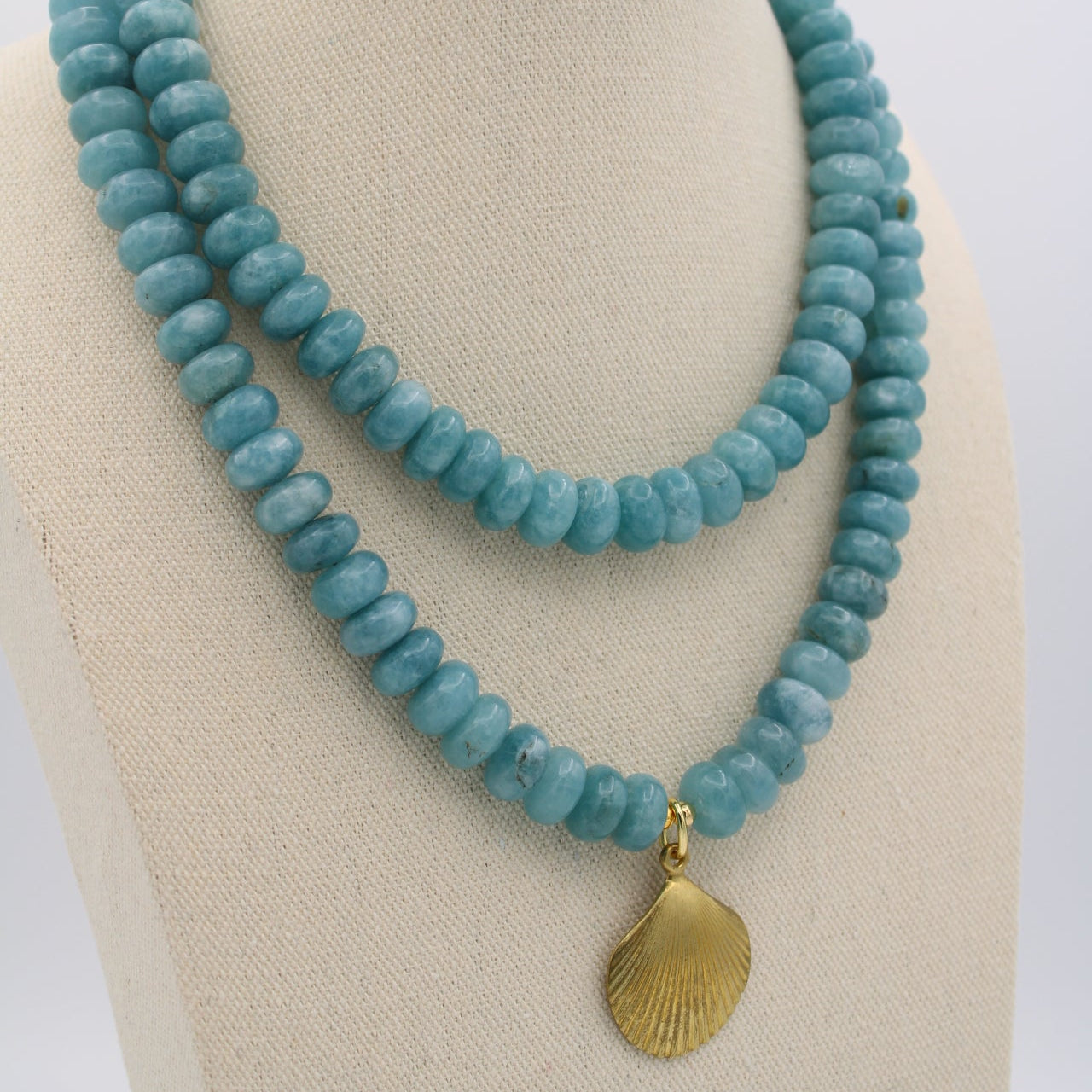 Blue Quartz Shell Necklace, 17"