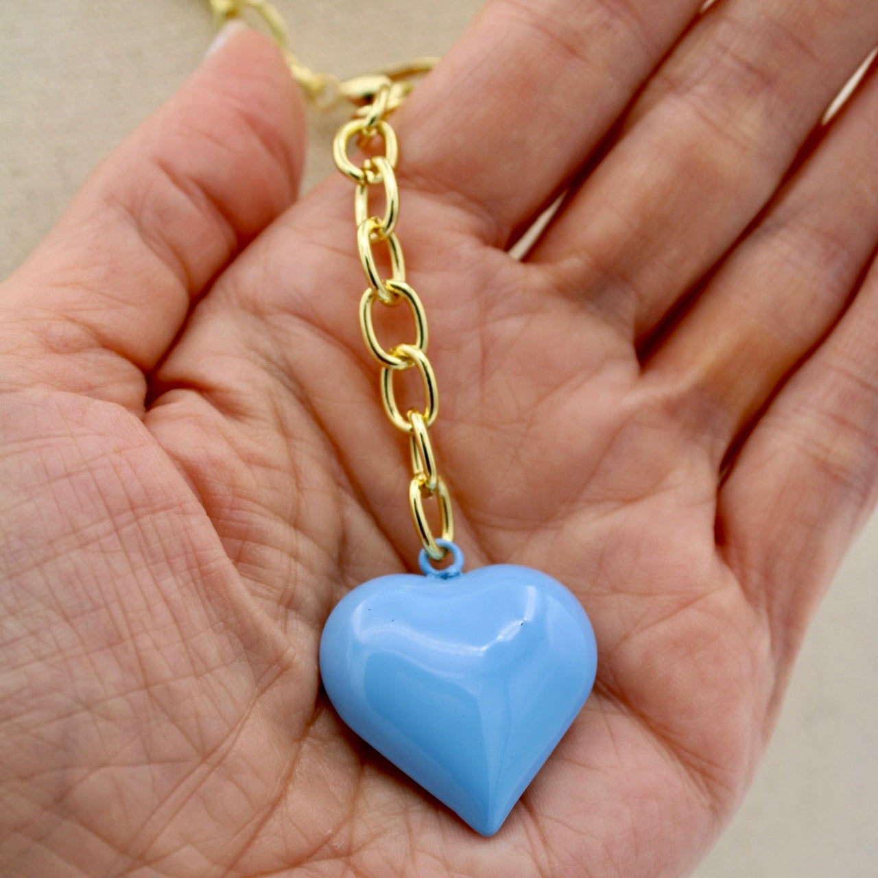 Boca Heart Lariat Necklace, Pale Blue