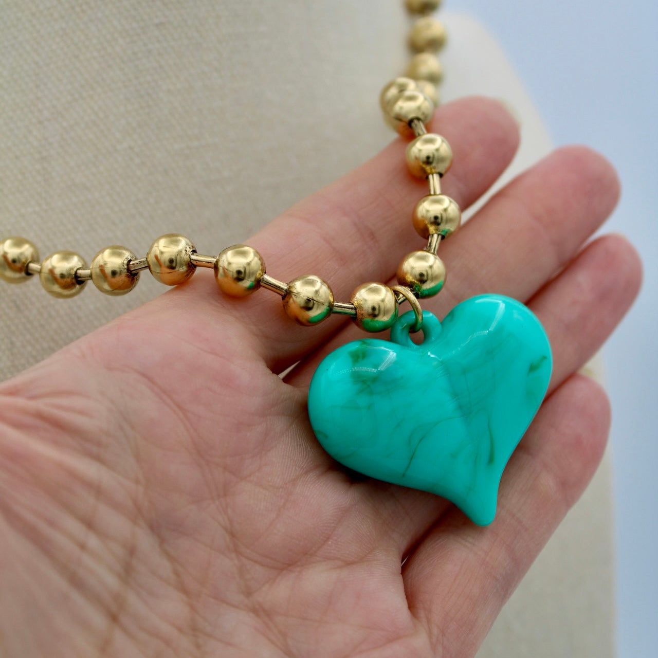 Ti Amo Heart Necklace, Turquoise