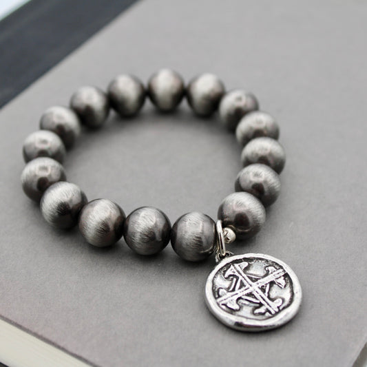 Silver Beaded Serenity Prayer Bracelet