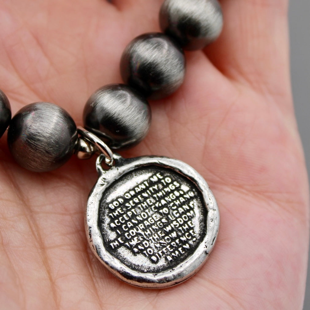 Silver Beaded Serenity Prayer Bracelet