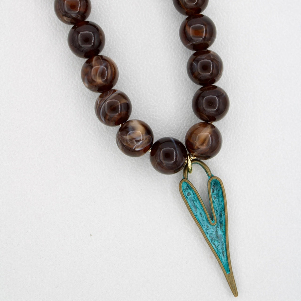 Hudson Chocolate Brown and Turquoise Heart Necklace, 17"