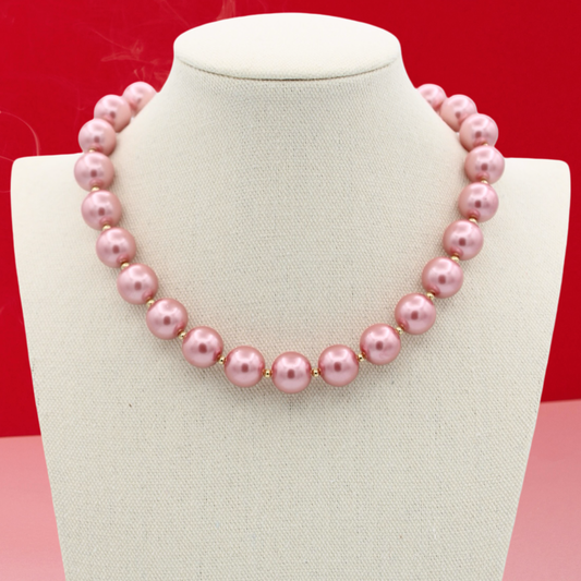 Party Pearls Necklace, Pink Cosmo