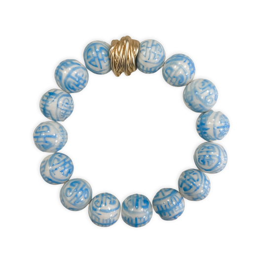 Pale Blue Chinoiserie Bracelet • Gold or Silver