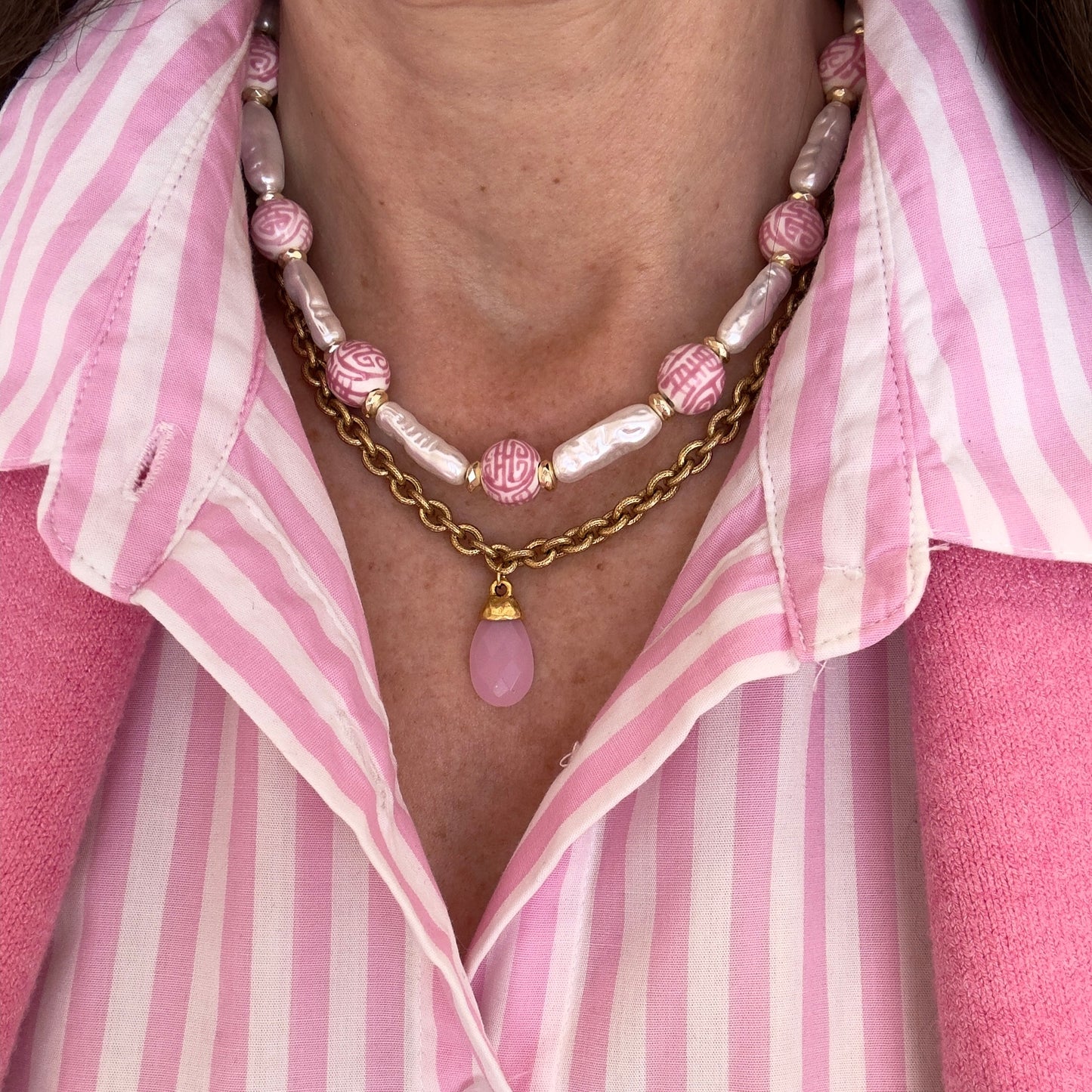 Magnolia Chinoiserie and Pearl Necklaces, 3 Colors