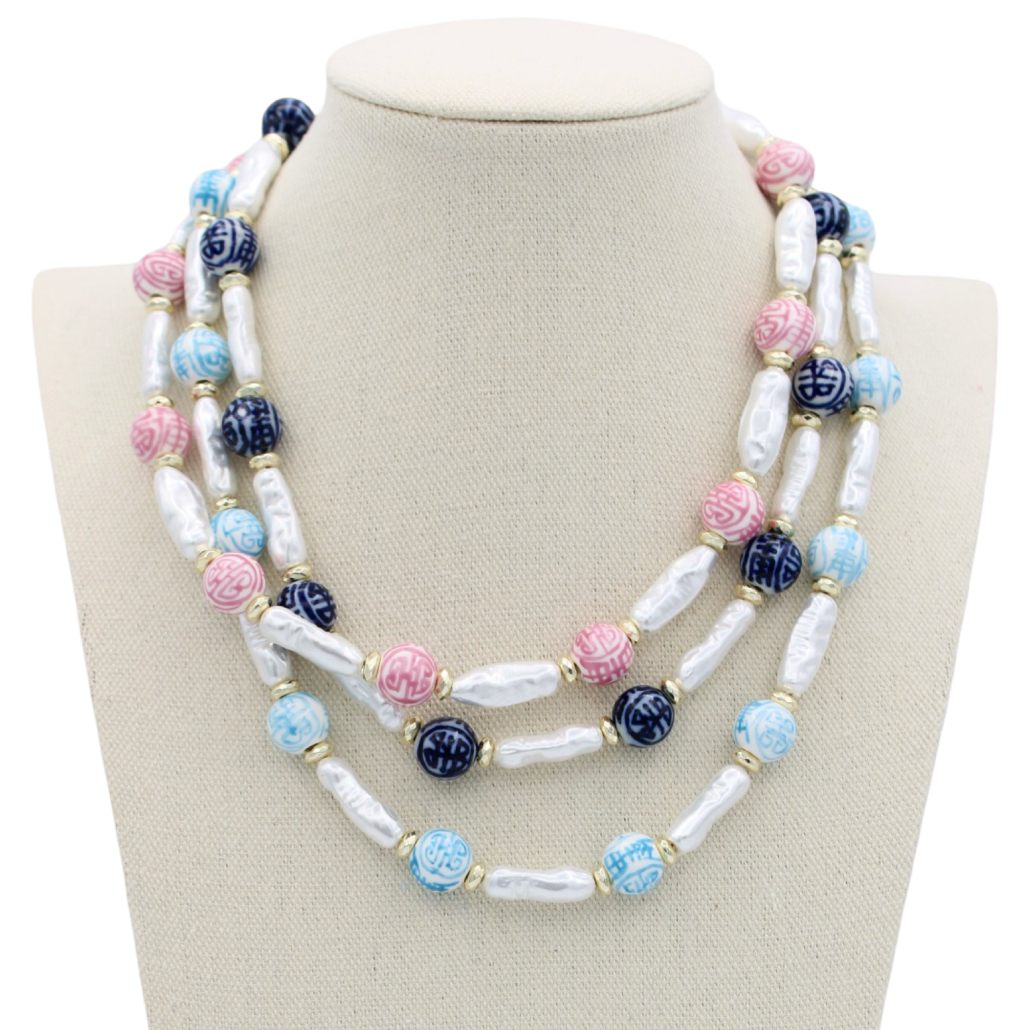Magnolia Chinoiserie and Pearl Necklaces, 3 Colors