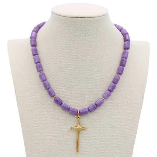 Lavender Cross Necklace, 17.5"