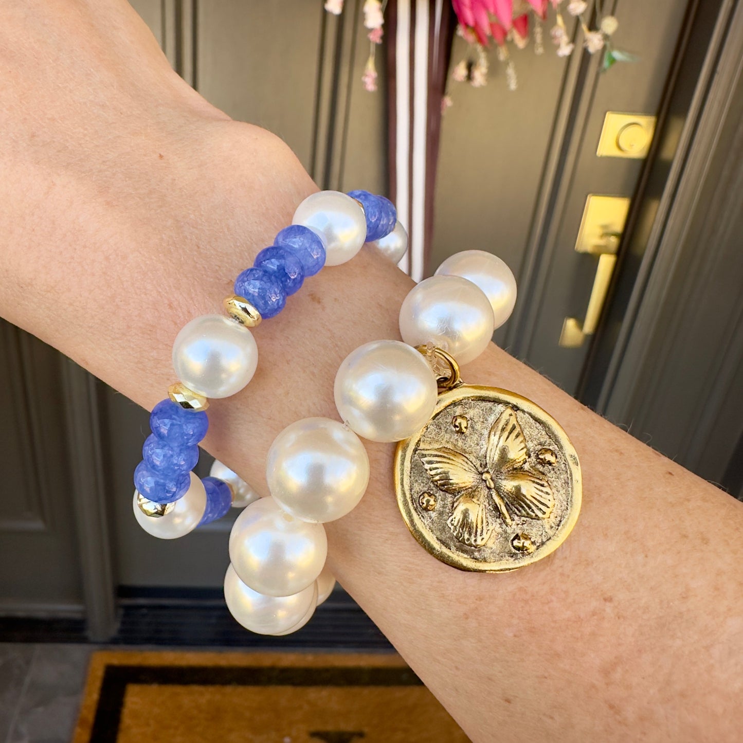 Butterfly Charm Pearl Bracelet