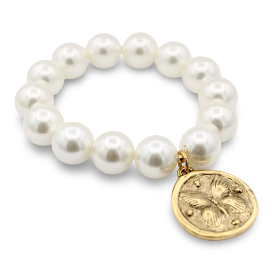 Butterfly Charm Pearl Bracelet