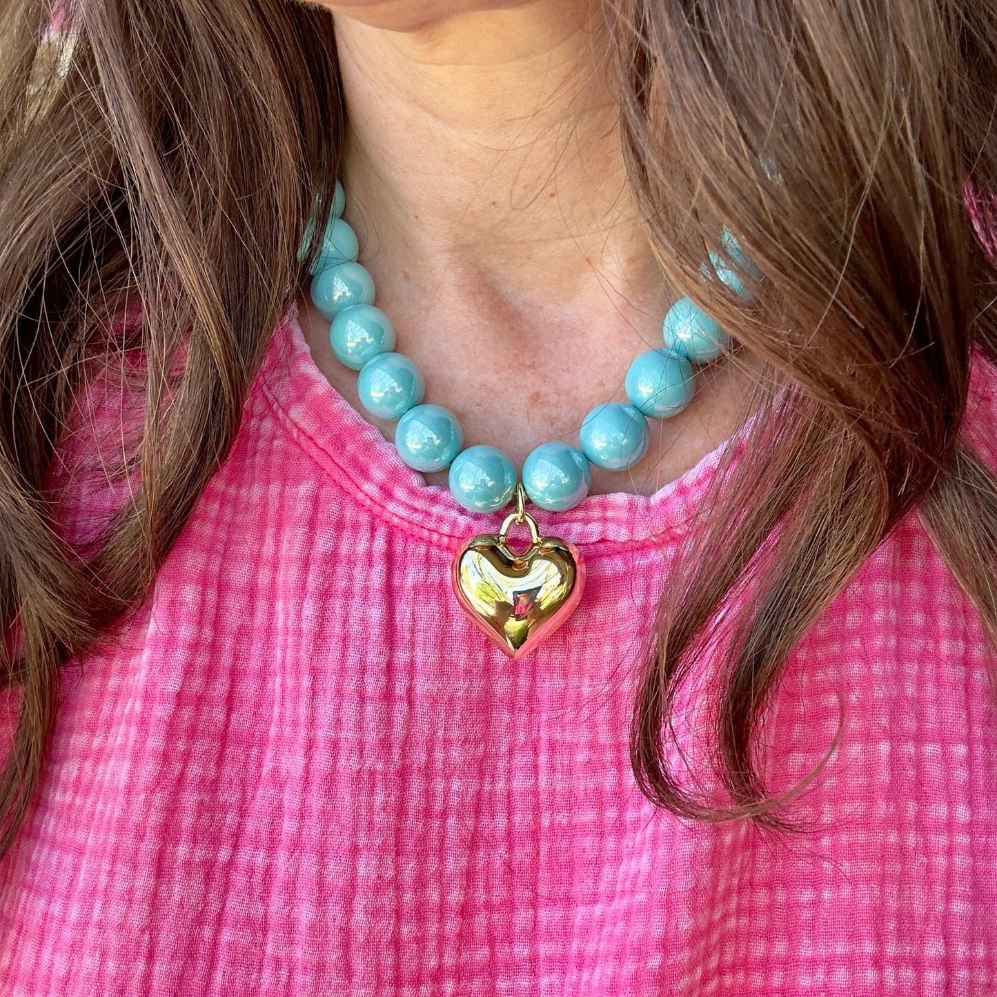 Aqua Heart Necklace, 17"