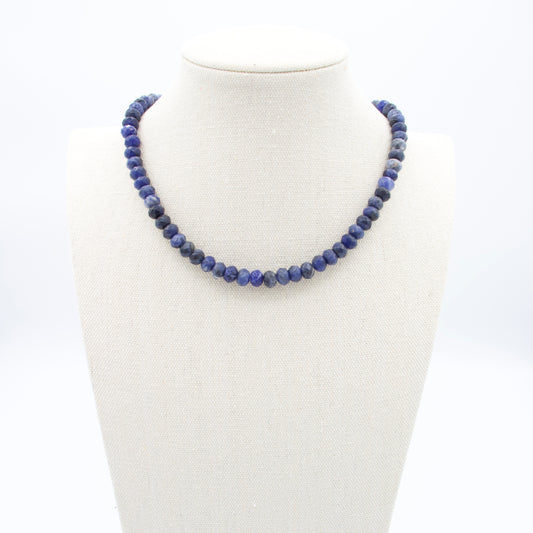 Blue Sodalite Beaded Necklace, 16"