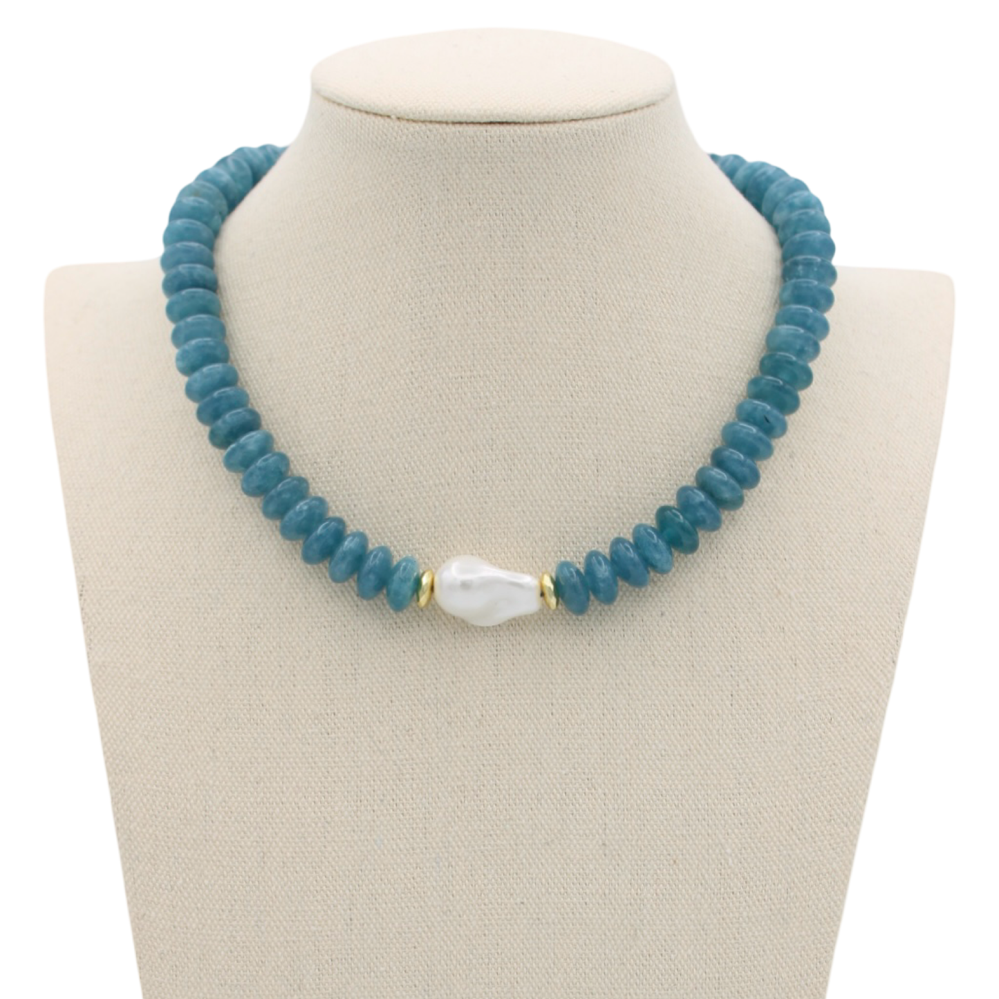 Blue Quartz Pearl Necklace, 16"