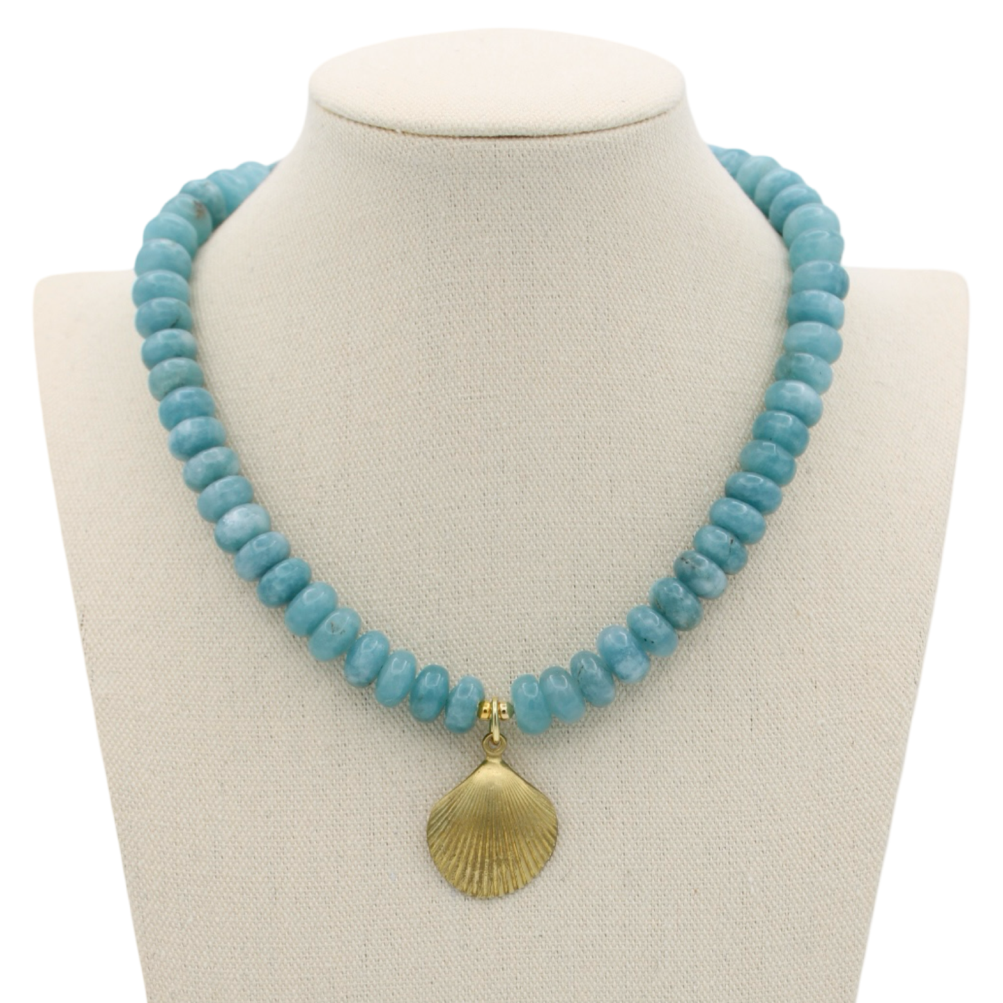 Blue Quartz Shell Necklace, 17"