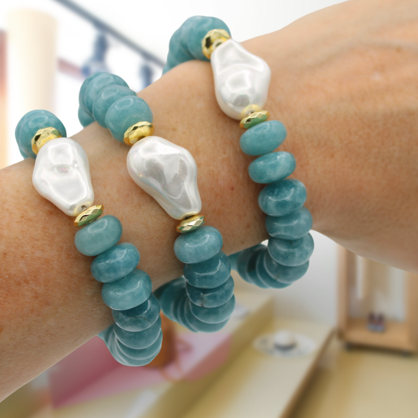 Blue Quartz Pearl Bracelet