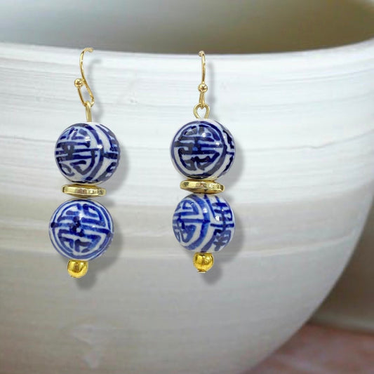 Blue and White Chinoiserie Earrings