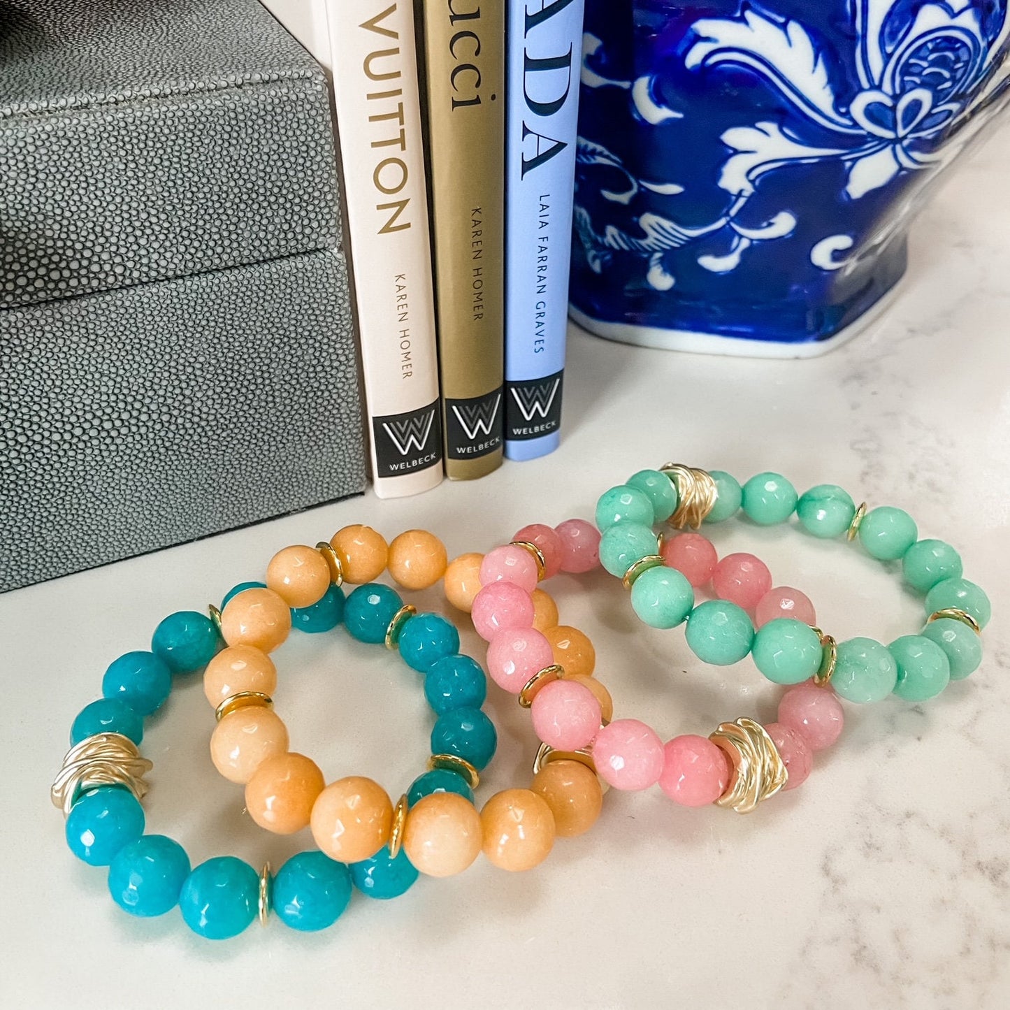 Happy Jade Beaded Bracelets, 8 Colors