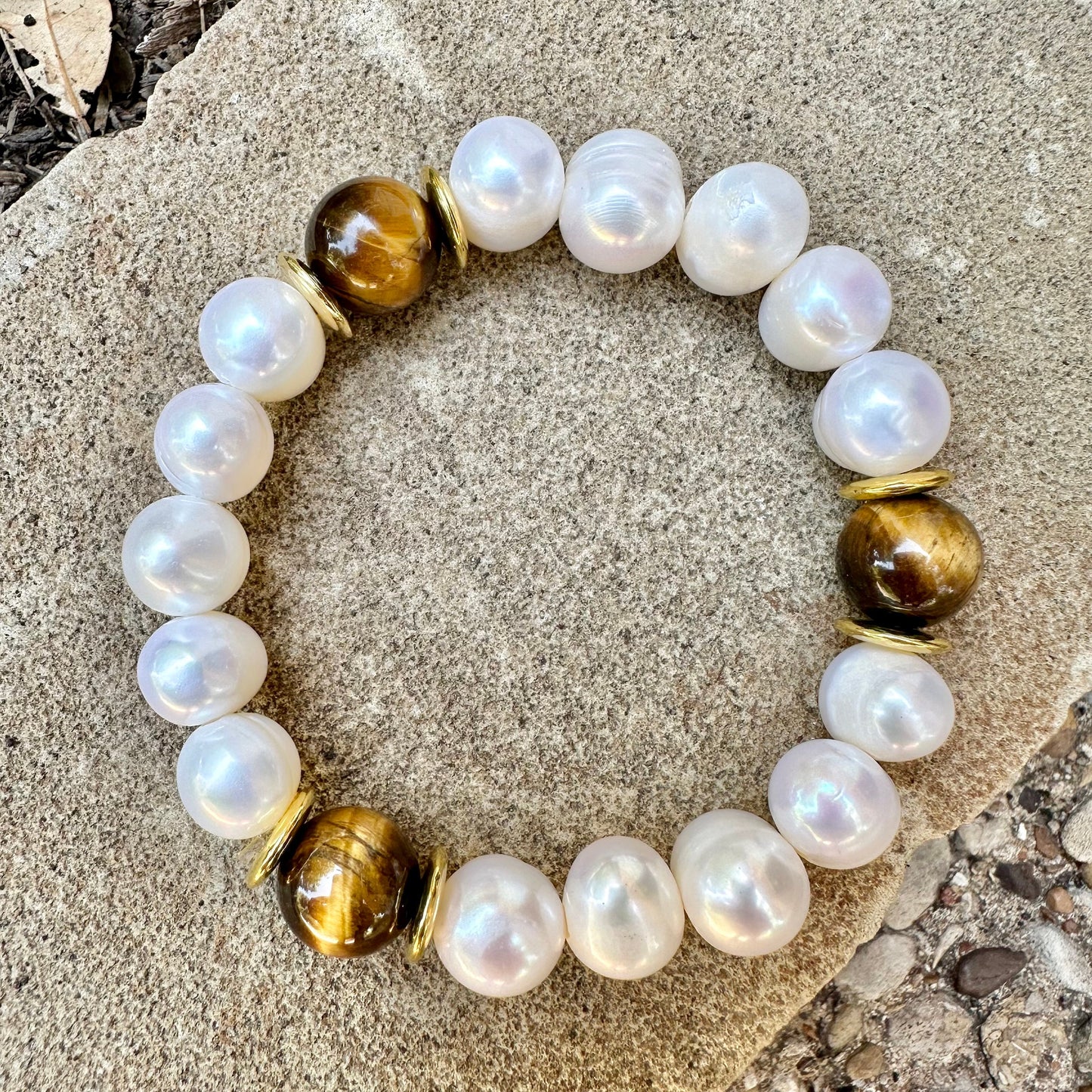 Pearl and Tigers Eye Beaded Bracelet