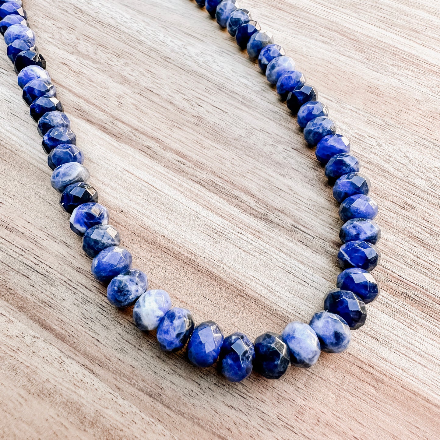 Blue Sodalite Beaded Necklace, 16"