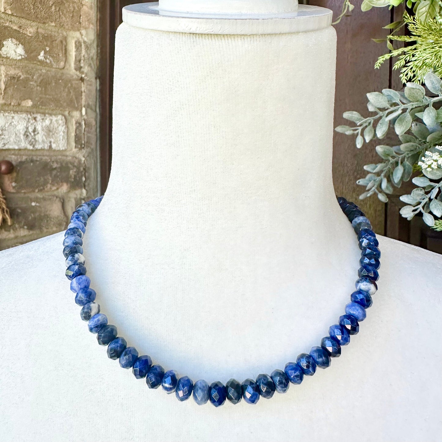 Blue Sodalite Beaded Necklace, 16"